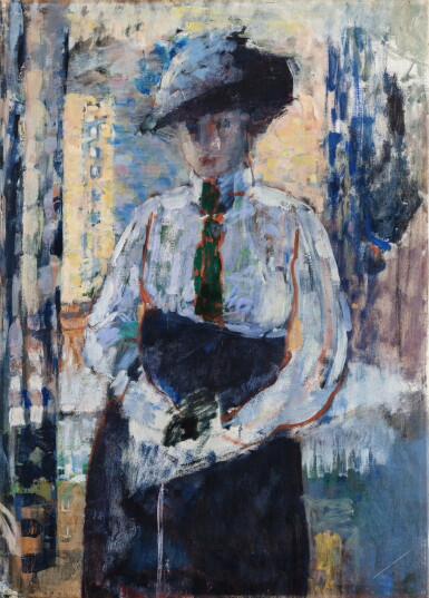 Portrait de femme (chapeau noir, aile blanche)