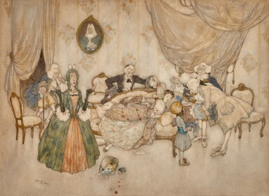 View full screen - View 1 of Lot 260. Edmund Dulac | Madame s’est pique le doigt, 1907, signed by the artist.
