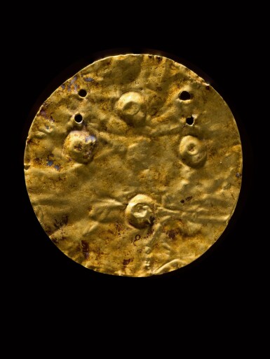 View full screen - View 1 of Lot 109. A Gold Disk, Late Neolithic/Eneolithic/Early Copper Age, Balaton-Lasinja-Culture (Period I), 4200-4000 B.C..