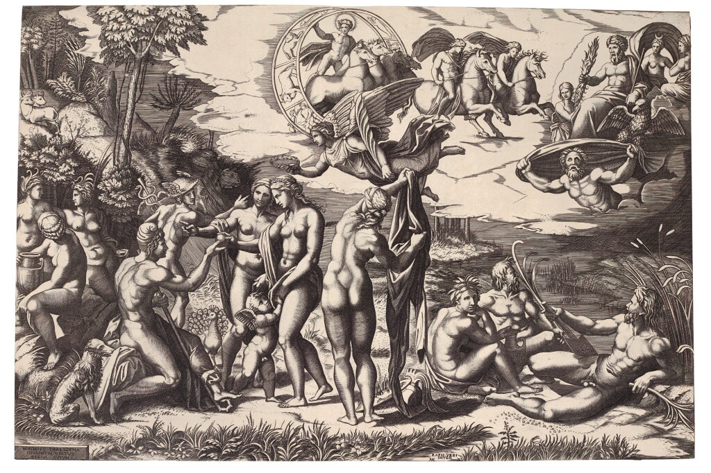 View full screen - View 1 of Lot 33. FOLLOWERS OF MARCANTONIO RAIMONDI | THE JUDGEMENT OF PARIS (AFTER MARCANTONIO RAIMONDI, AFTER RAPHAEL); AND THE BIRTH OF ADONIS (AFTER FRANCESCO SALVIATI) (BARTSCH XIX.246, XV.42.12).
