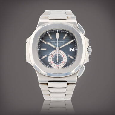 View full screen - View 1 of Lot 105. 'Geneva Seal' Nautilus, reference 5980/1A-001 Montre bracelet en acier avec chronographe et date | Stainless steel chronograph wristwatch with date and bracelet Vers 2007 | Circa 2007.