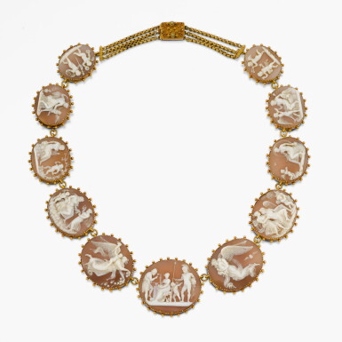View full screen - View 1 of Lot 82. Gold and Shell Cameo Necklace.