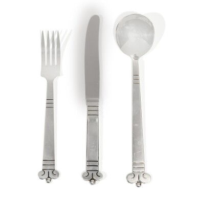 View full screen - View 1 of Lot 70. A Mexican Silver Aztec Pattern Flatware Service, Maker's Mark TP, 20th Century.