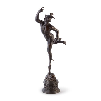 View full screen - View 1 of Lot 628. A FRENCH (?) BRONZE FIGURE OF MERCURY, AFTER GIAMBOLOGNA 19TH CENTURY.