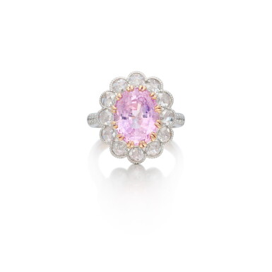 View full screen - View 1 of Lot 230. Pink Sapphire and Diamond Ring.