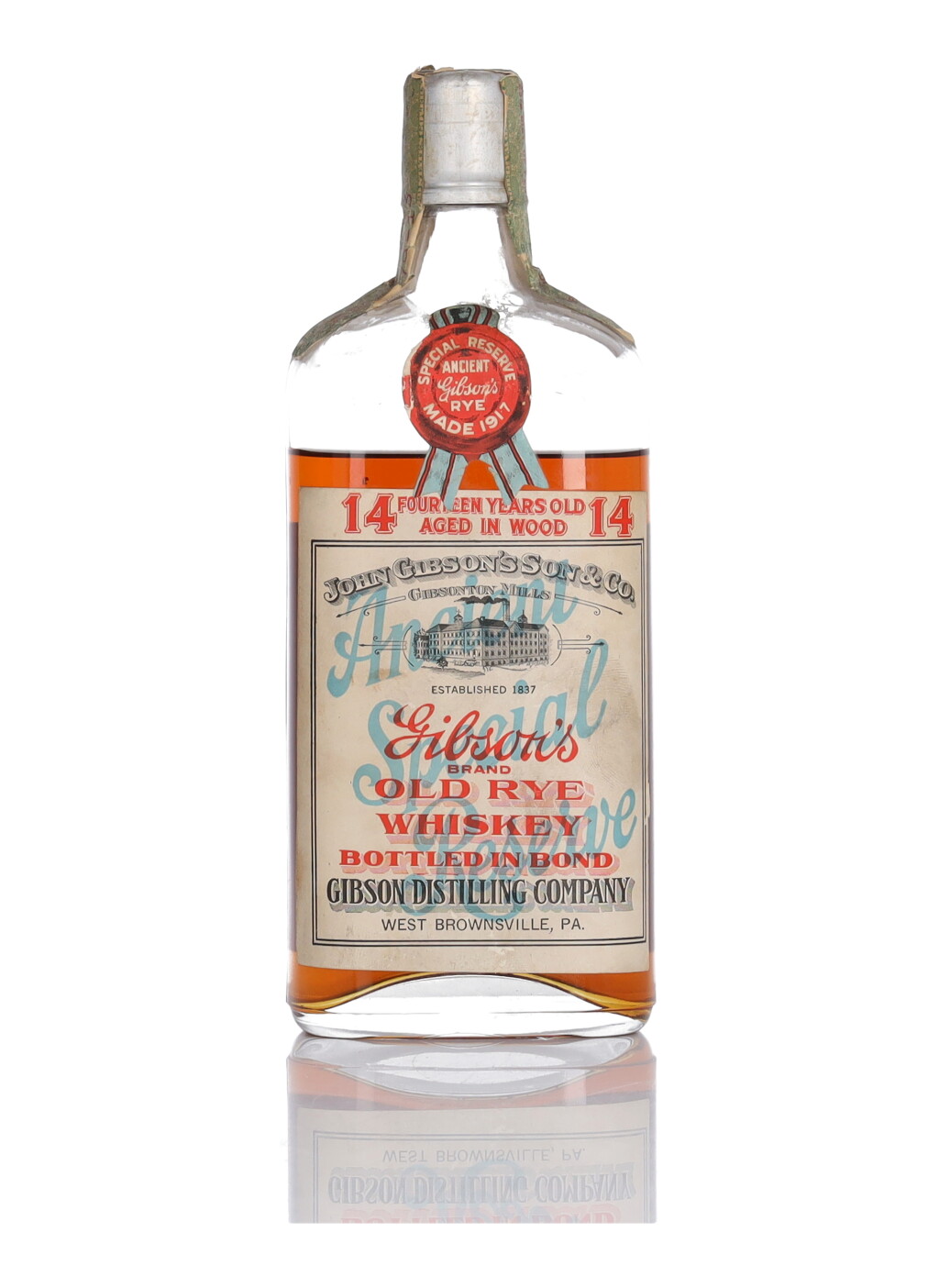 View full screen - View 1 of Lot 198. Gibson's Ancient Special Reserve 14 Year Old 100 Proof 1917 (1 Pint).