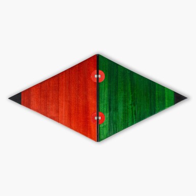 View full screen - View 1 of Lot 8. Quatre poèmes, Four songs. New York, 1986. Reliure triangulaire en bois articulé de Jean de Gonet. Un des 10 exemplaires de tête. Édition originale du dernier livre de l'auteur..