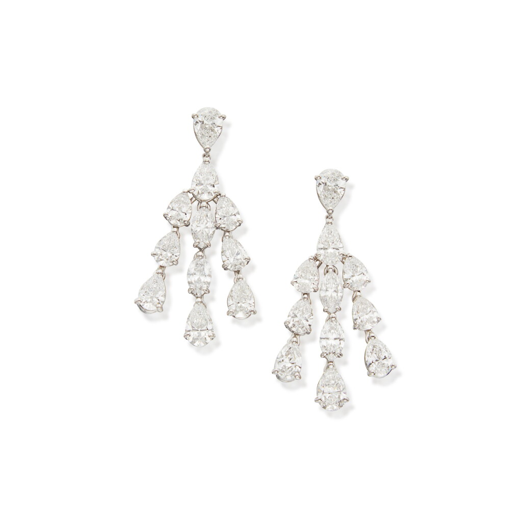 View full screen - View 1 of Lot 141. Pair of Diamond Pendant-Earrings.