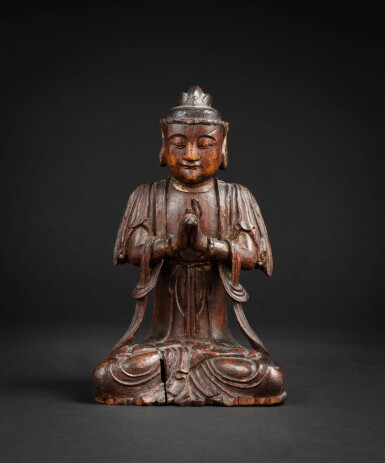 View full screen - View 1 of Lot 192. A lacquered wood figure of a Bodhisattva 17th century | 十七世紀 漆木雕菩薩坐像.