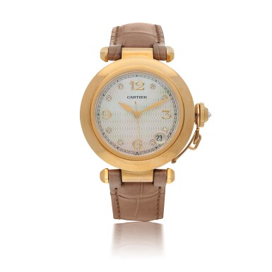 View full screen - View 1 of Lot 174. CARTIER | PASHA, REF 1035 YELLOW GOLD DIAMOND-SET WRISTWATCH WITH DATE AND MOTHER-OF-PEARL DIAL CIRCA 2005 .
