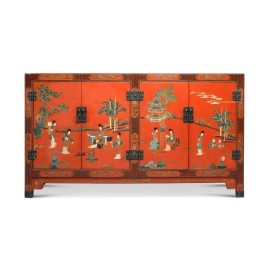 View full screen - View 1 of Lot 1556. A Chinese red lacquer side cabinet, 20th century.