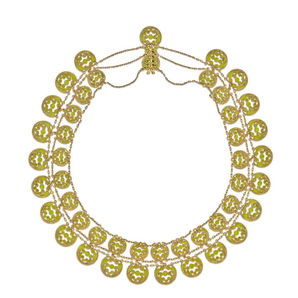 View full screen - View 1 of Lot 39. Gold and Enamel Necklace.
