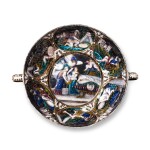 A Limoges polychrome painted enamel circular two-handled bowl with Judith and Holofernes, Attributed to Pierre II Nouailher (d.1743), early 18th century