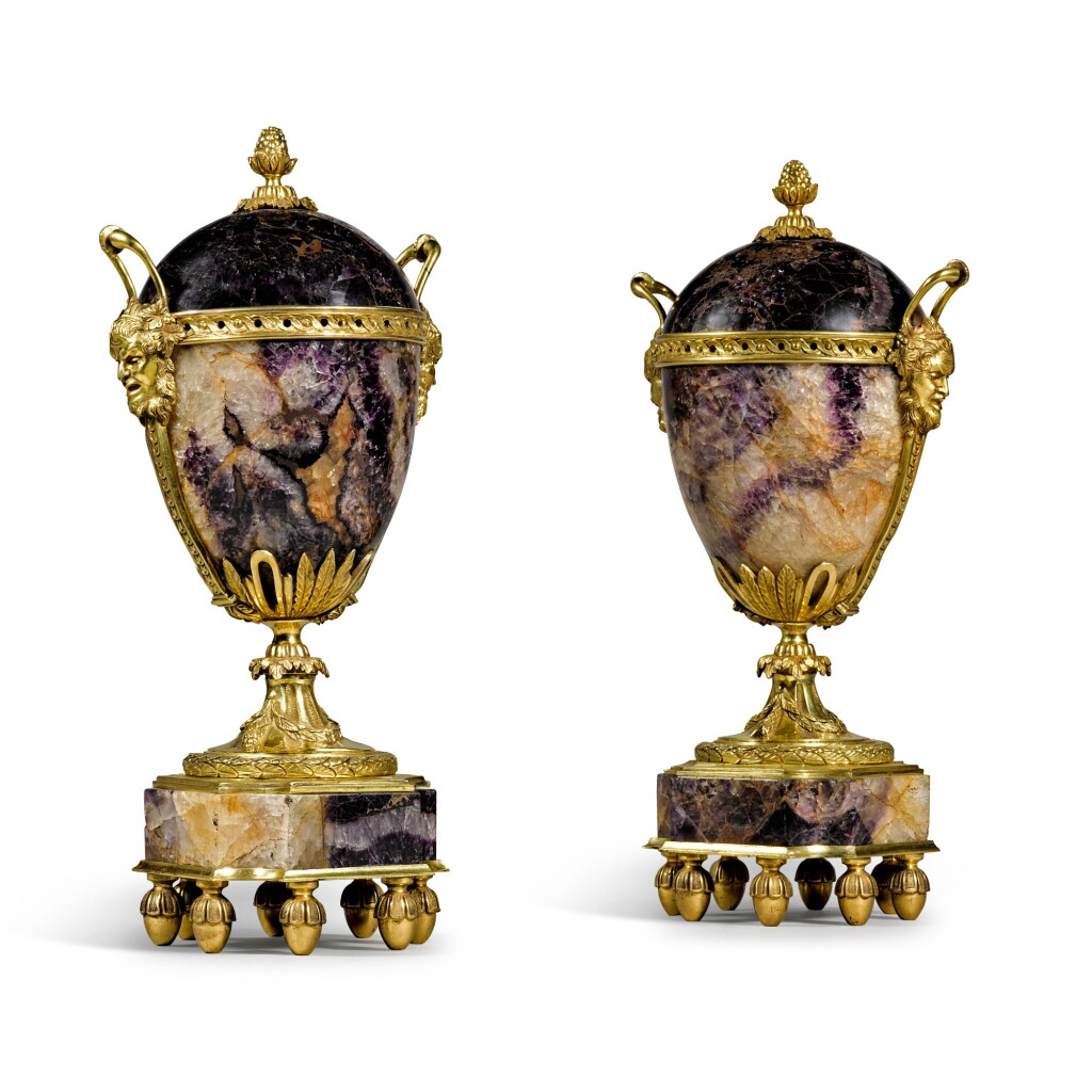 View full screen - View 1 of Lot 20. A pair of gilt-bronze mounted Blue John vases.