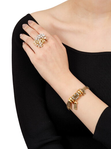 View full screen - View 1 of Lot 336. Diamond Ring; and Gold and Diamond Bracelet Watch | 鑽石戒指 及 K金 配 鑽石 腕錶.