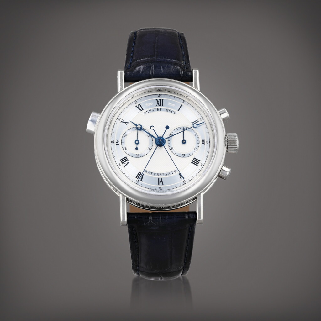 View full screen - View 1 of Lot 440. Reference 3947 Montre bracelet chronographe à rattrapante en or blanc | White gold split-second chronograph wristwatch Vers 2000 | Circa 2000.