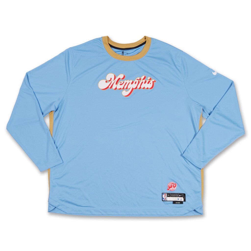 View full screen - View 1 of Lot 215. Zach Edey ‘Career High Rebounds’ Memphis Grizzlies 2024-2025 Game Worn City Edition Warmup Top | Matched to 4 Games | 21 Rebounds | 2 Double-Doubles.