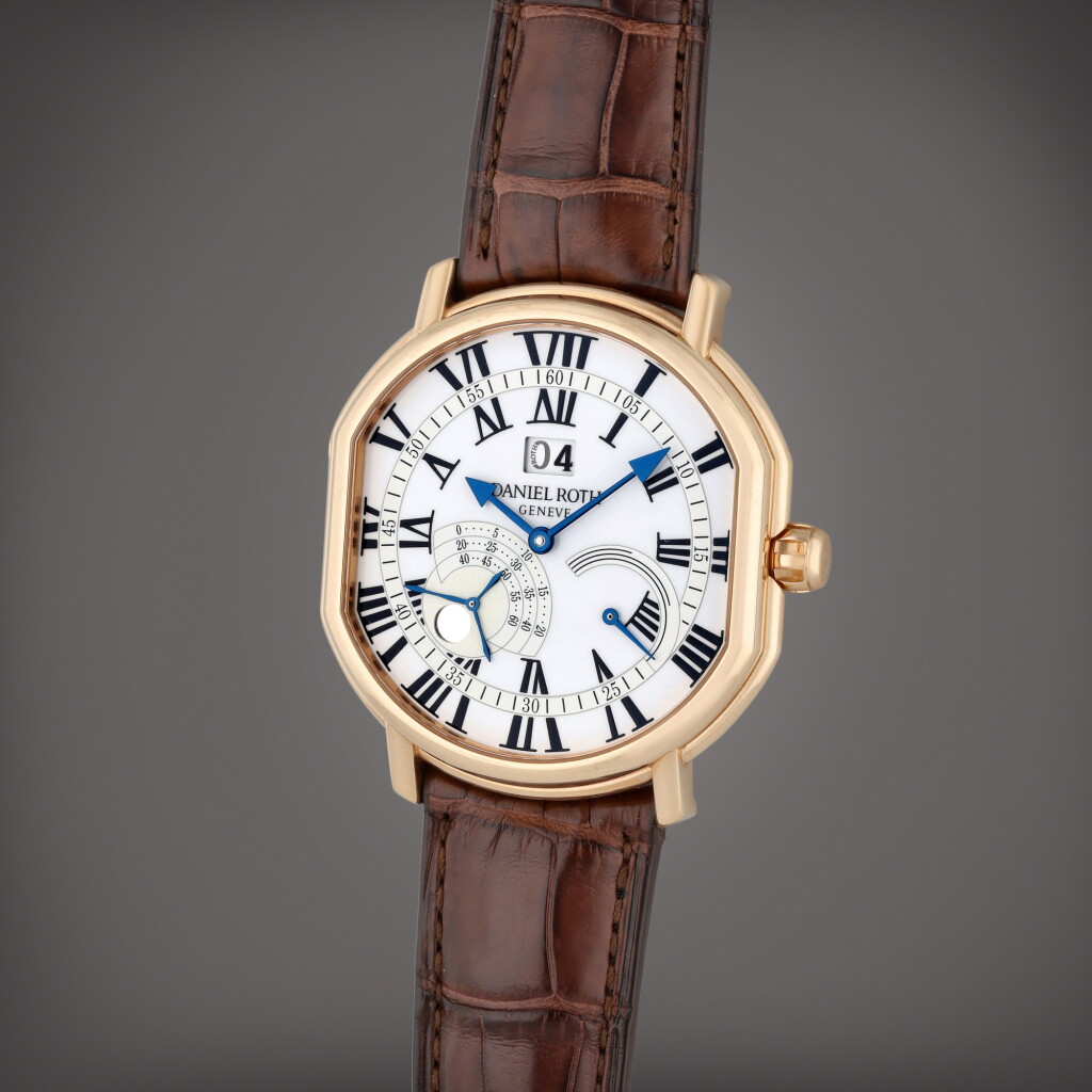 View full screen - View 1 of Lot 137. Reference 110.Y.50.101.CB.BA Academie Athys III | A pink gold automatic wristwatch with date, power reserve and moon phase indication, Circa 2009.