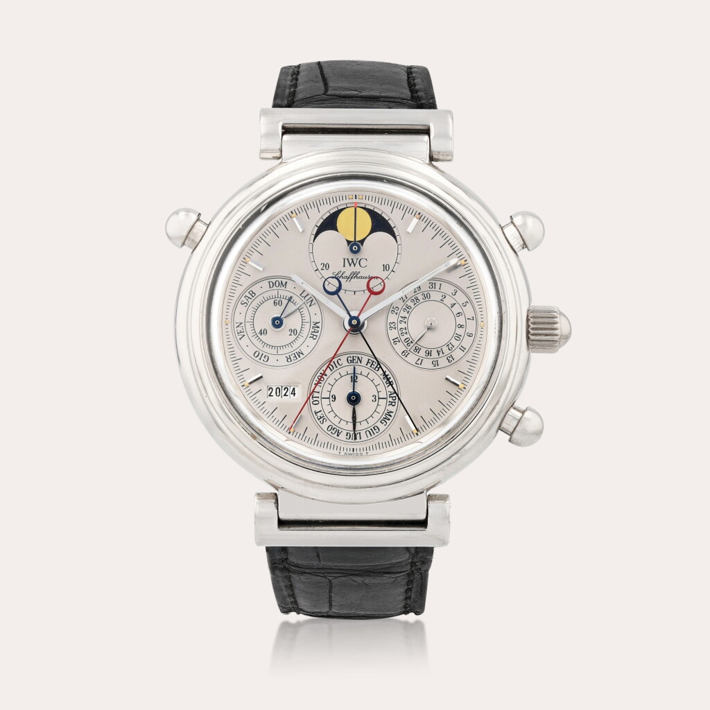 View full screen - View 1 of Lot 451. Da Vinci, limited edition, reference 3751 Montre bracelet chronographe à rattrapante et quantième perpétuel en platine avec phases de lune | Platinum split-second chronograph and perpetual calendar wristwatch with moon phases Vers 1995 | Circa 1995.