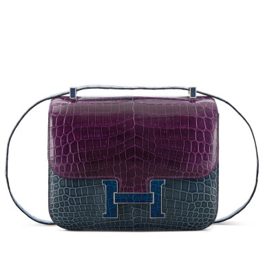 View full screen - View 1 of Lot 666. Limited Edition Shiny Cassis, Bleu Tempete and Bleu Izmir Shiny Niloticus Crocodile Tri-color Constance 24 Palladium Hardware, 2015.