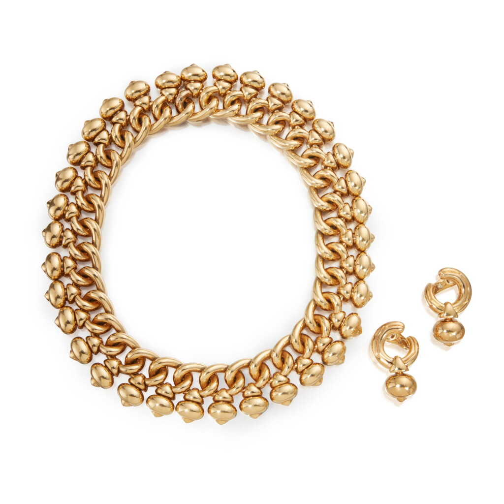 View full screen - View 1 of Lot 4. Gold 'Pigne' Necklace and Pair of Earclips.