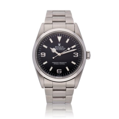 View full screen - View 1 of Lot 379. Reference 14270 Explorer | A stainless steel wristwatch with bracelet, Circa 1999.