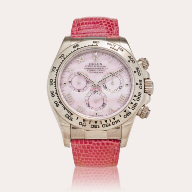 View full screen - View 1 of Lot 7. Reference 116519 ‘Beach’ Daytona | A white gold automatic chronograph wristwatch with mother-of-pearl dial, Circa 2002.