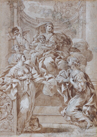 View full screen - View 1 of Lot 99. The Madonna and Child in Glory appearing to two kneeling female Saints.