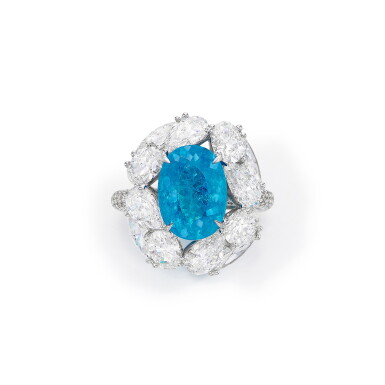View full screen - View 1 of Lot 1845. Paraíba Tourmaline and Diamond Ring | 4.47克拉「巴西」帕拉伊巴 配 鑽石 戒指.