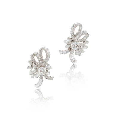 View full screen - View 1 of Lot 875. Pair of diamond ear clips, 1950s.