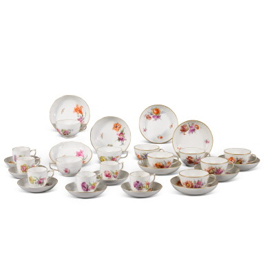 View full screen - View 1 of Lot 131. A set of six Berlin (K.P.M.) neuozier moulded tea cups and saucers, circa 1900.