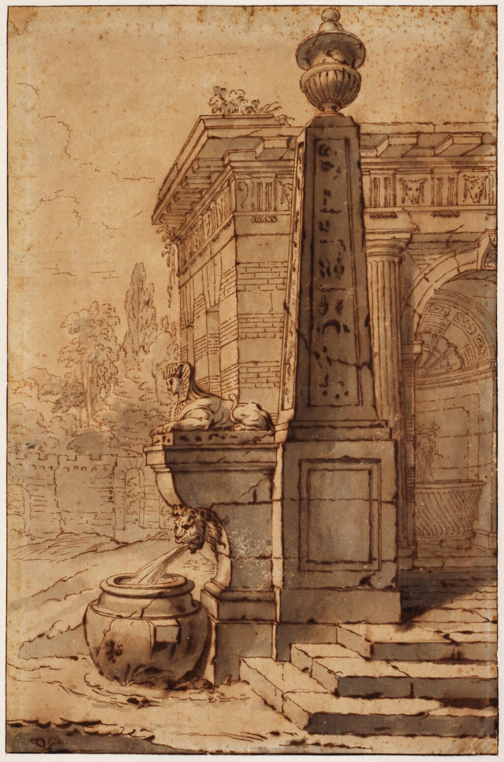 View full screen - View 1 of Lot 63. Study of a columned façade and a classical garden.