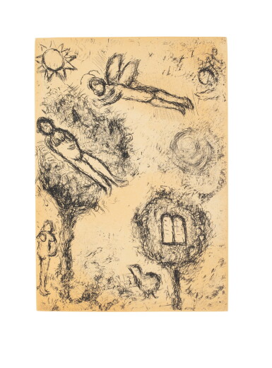 View full screen - View 1 of Lot 67. Psaumes de David. Cramer, 1979. In-4, velin ivoire souple. 30 eaux fortes et aquatintes de Chagall.