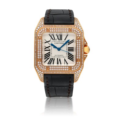 View full screen - View 1 of Lot 110. CARTIER | SANTOS 100, REF 2880 DIAMOND-SET YELLOW GOLD WRISTWATCH WITH DATE CIRCA 2010.