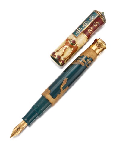 View full screen - View 1 of Lot 90. OMAS | A LIMITED EDITION ENAMEL AND GOLD PLATED FOUNTAIN PEN, CIRCA 2000.