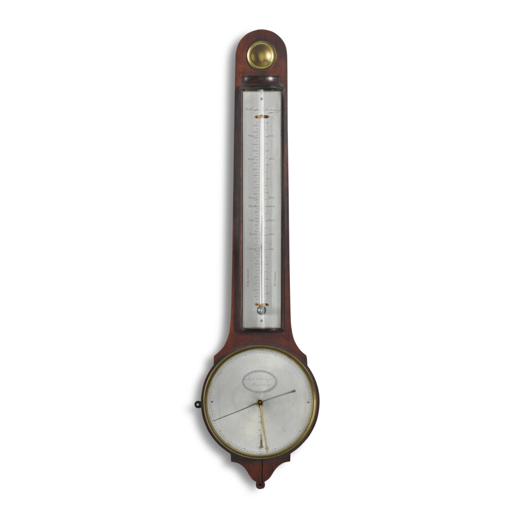 View full screen - View 1 of Lot 63. A rare George III mahogany wheel barometer, Samuel Northcote jnr., Plymouth, dated 1788.