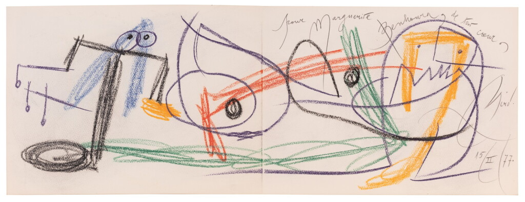 View full screen - View 1 of Lot 239. Les Pénalités de l'Enfer, 1974. 25 lithographies. Avec un dessin original signé, sur une double page.
