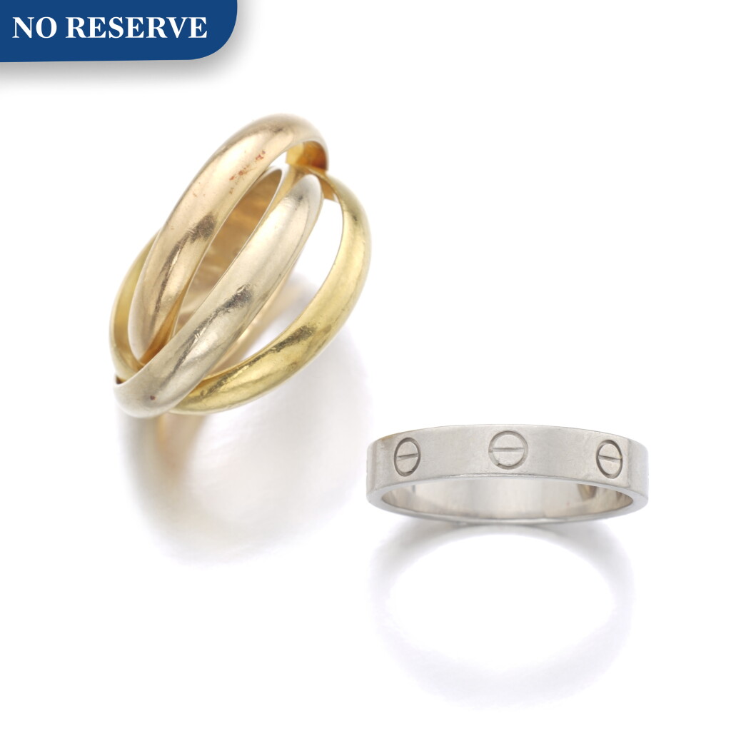 View full screen - View 1 of Lot 146. CARTIER | RING, 'LOVE', AND RING, 'TRINITY'.