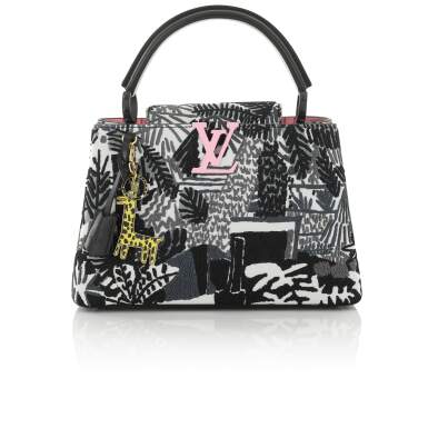 View full screen - View 1 of Lot 8. Artycapucines Printed Stitched Leather Bag PM in Calfskin Leather and Pink, Black and White Hardware, 2019.