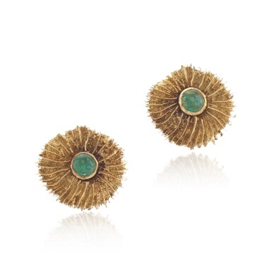 View full screen - View 1 of Lot 823. Emerald ear clips.