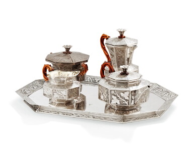 View full screen - View 1 of Lot 126. A SILVER TEA AND COFFEE SET, GIFT FROM EMPRESS OF RUSSIA, WEISSHAUPT, MUNICH, 1839 | CADEAU DE L'IMPERATRICE ALEXANDRA FEODOROVNA DE RUSSIE SERVICE À THÉ ET CAFÉ EN ARGENT, PAR WEISSHAUPT, MUNICH, 1839.