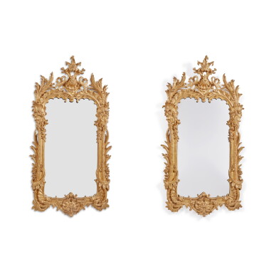 View full screen - View 1 of Lot 34. A Pair of George II Giltwood Mirrors, in the manner of Matthias Lock, Circa 1745.