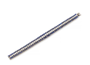View full screen - View 1 of Lot 22. SAPPHIRE AND DIAMOND BRACELET (BRACCIALE IN ZAFFIRI E DIAMANTI) .