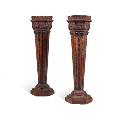 View full screen - View 1 of Lot 121. A Pair of George III Carved Mahogany Pedestals, Possibly Circa 1775.