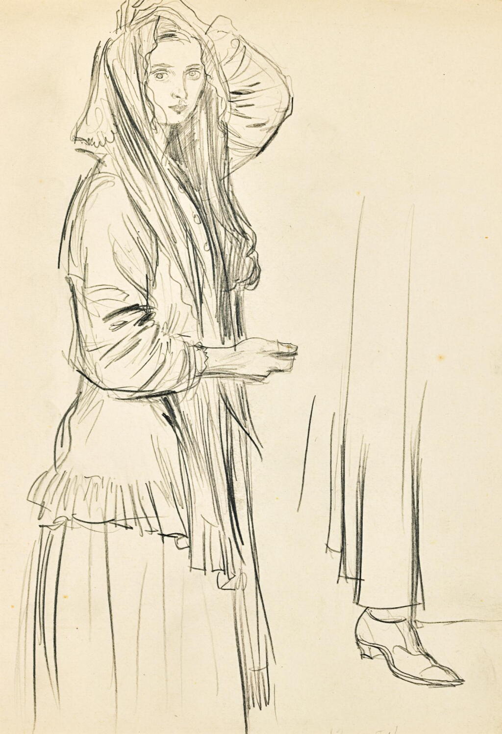 View full screen - View 1 of Lot 113. AUGUSTUS JOHN, R.A. | DORELIA IN A HEADSCARF.