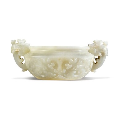 View full screen - View 1 of Lot 84. An archaistic celadon jade censer, Qing dynasty, 18th / 19th century.