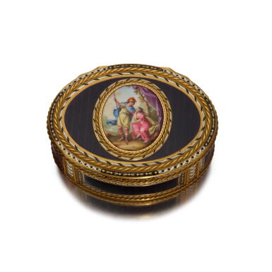 View full screen - View 1 of Lot 63. A Gold and Enamel Snuff Box, Les Frères Toussaint, Hanau, Circa 1780.