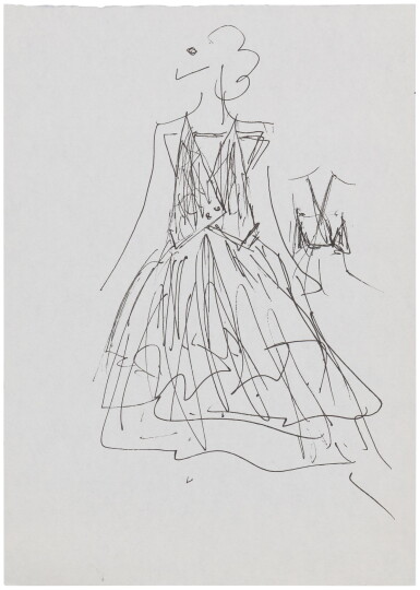 View full screen - View 1 of Lot 24. An original sketch for fashion | Croquis de mode original.