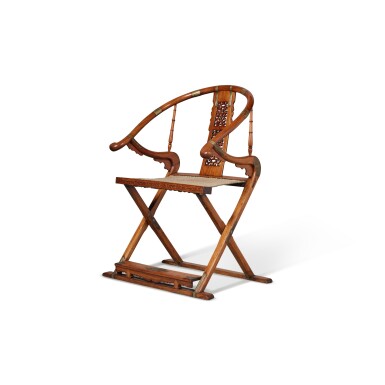 View full screen - View 1 of Lot 8. A very rare and important 'huanghuali' folding horseshoe-back armchair (Jiaoyi), Late Ming / early Qing dynasty, 17th century.