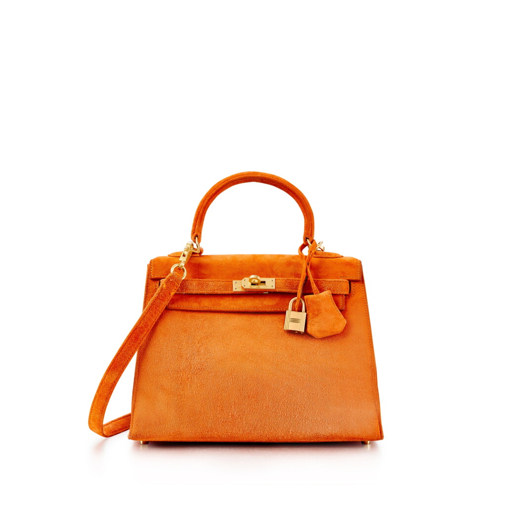 View full screen - View 1 of Lot 7777. Orange H Veau Doblis Kelly 25 Gold Brushed Hardware, 2005.